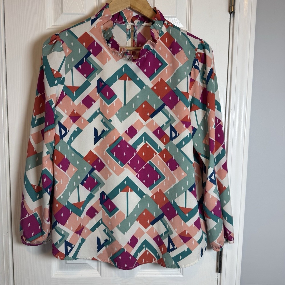 Michelle McDowell Cameron Top Women's Medium Blouse Bright Colorful‎ Ruffle Long